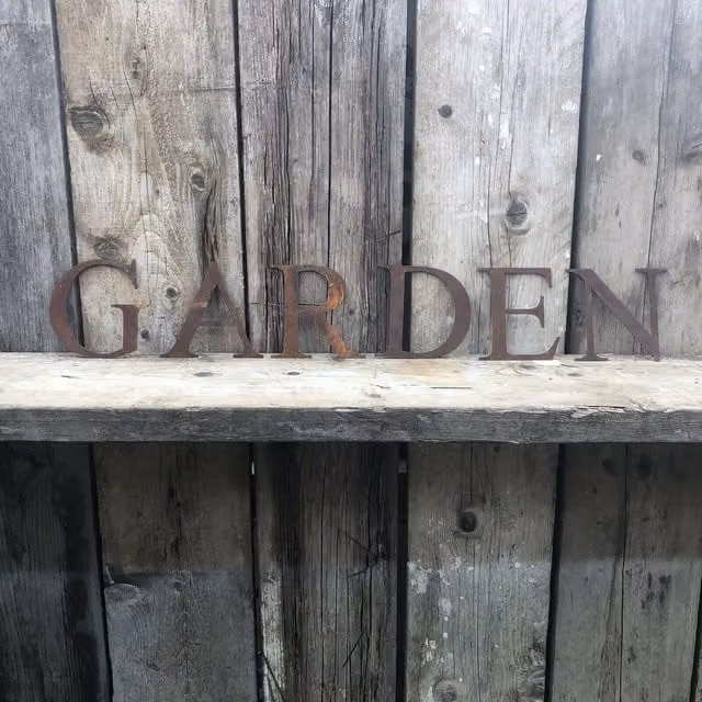 RW NORFOLK Rusty Metal Garden Sign, Brown Wall Plaque