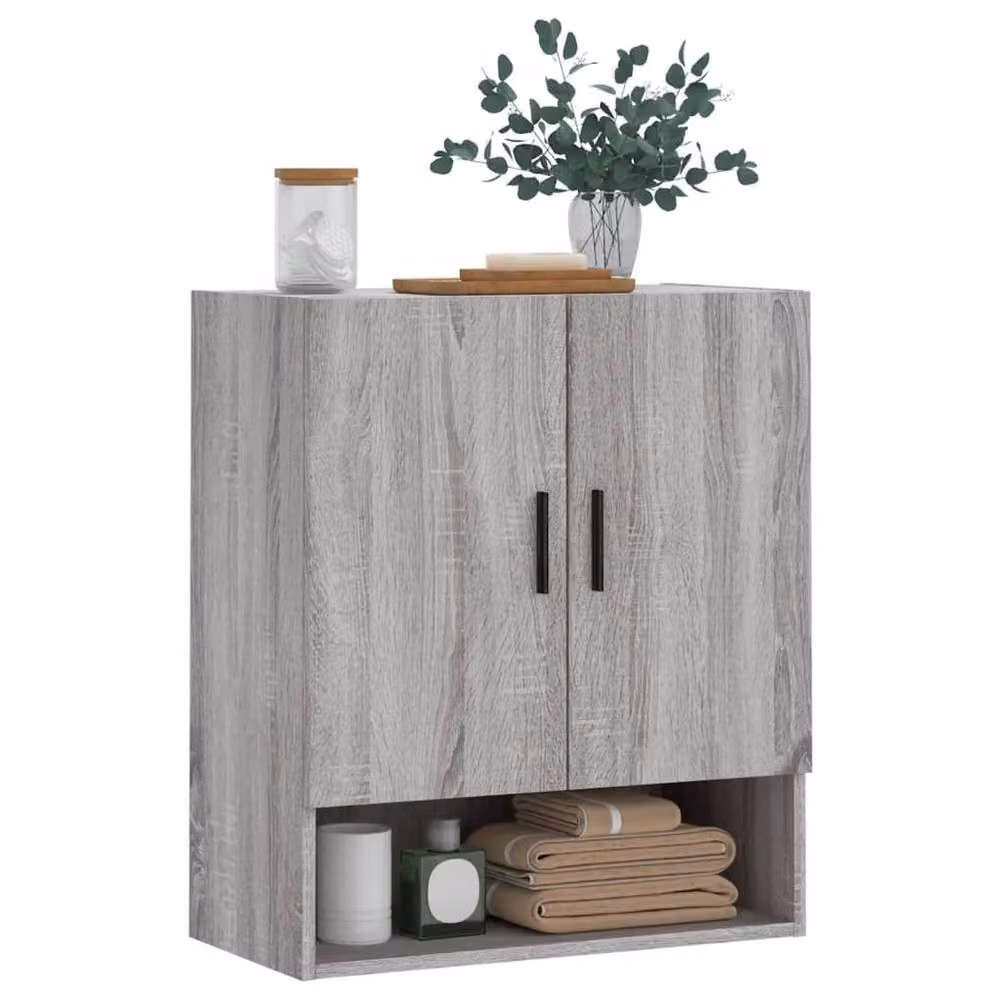 Berkfield Home Grey Sonoma Wall Cabinet with Hinged Doors and Open Shelf, W: 60 cm, D: 31 cm, H: 70 cm – 2