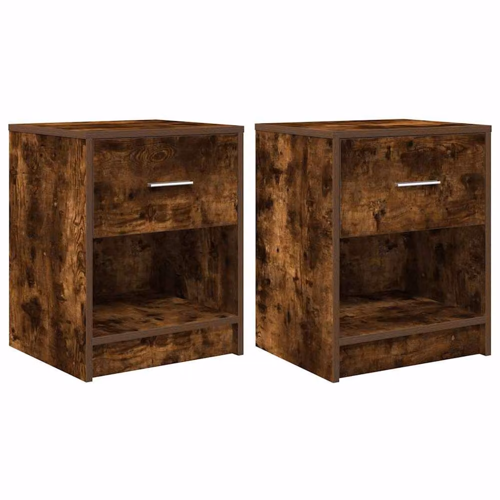 Berkfield Home Set of 2 Durable Bedside Cabinets with Drawer in Smoked Oak Dark Brown W/D/H: 40 x 34 x 50 cm – 2