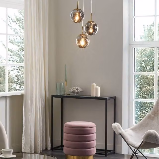 Wyld and Coco Bea 3-Light Pendant Lamp with Transparent Glass Spheres and Brushed Brass Metal Finish – 1