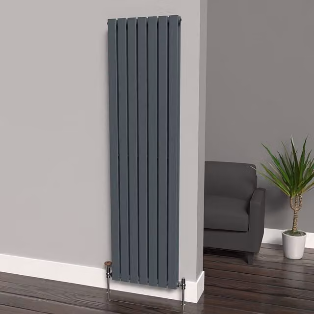 Lux Heat Flat Coloured Vertical Radiator in Grey, H 180 cm x W 49 cm