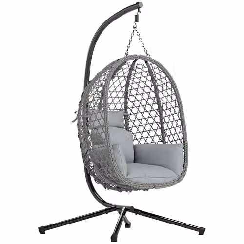 Outsunny Rattan Hanging Egg Chair with Stand in Dark Grey