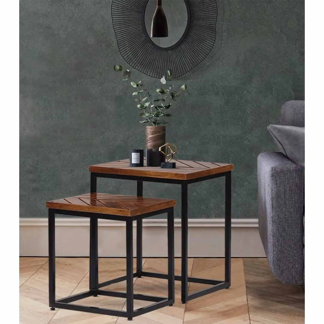Jaipur Furniture Ltd Parquet Nest of 2 Tables in Brown Mango Wood and Black Metal, W/D/H: 45 x 45 x 52 cm – 4