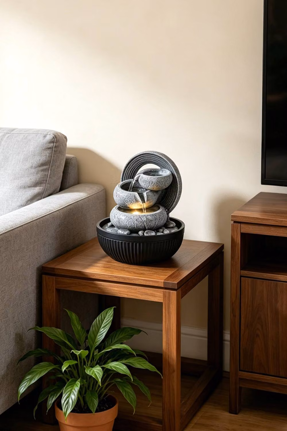 ExtraStar Grey Round Plastic Garden Fountain with LED Light – 2