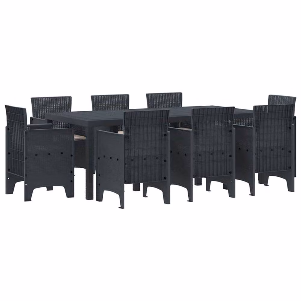 Berkfield Home 9 Piece Anthracite Poly Rattan Garden Dining Set with Cushions and Extendable Rectangular Table – 2