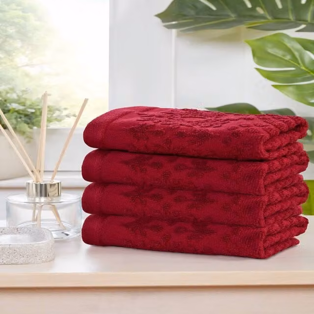 Rapport Home Versailles Jacquard Cotton Towel and Sheet Set in Red, Brown and Green Floral Design – 1