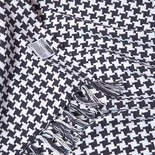 HOMESCAPES Black Houndstooth Cotton Throw Blanket, W: 152 cm, D: 203 cm – 4