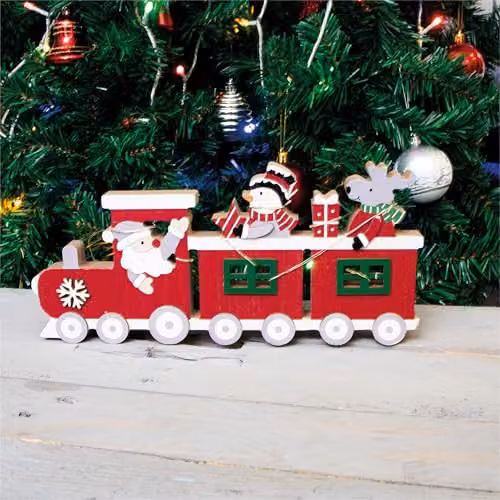 Netagon Red Battery Powered Wooden Christmas Train Tabletop Ornament – 4