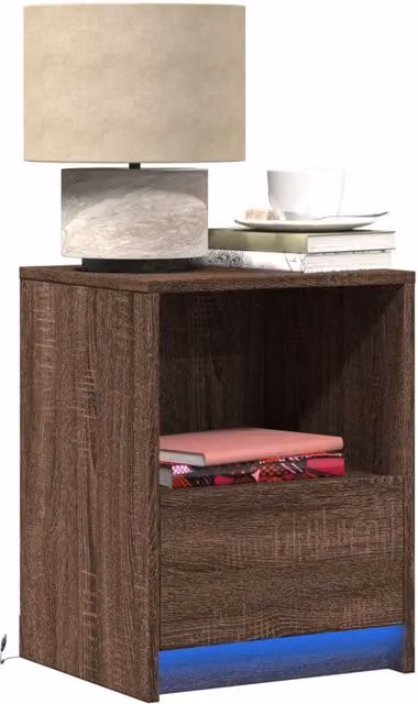 Berkfield Home Modern Bedside Cabinet with Integrated LED Lights in Brown Oak – 1