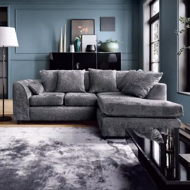 Abakus Direct Harriet Right Facing Corner Sofa in Dark Grey Crushed Chenille Fabric – 1
