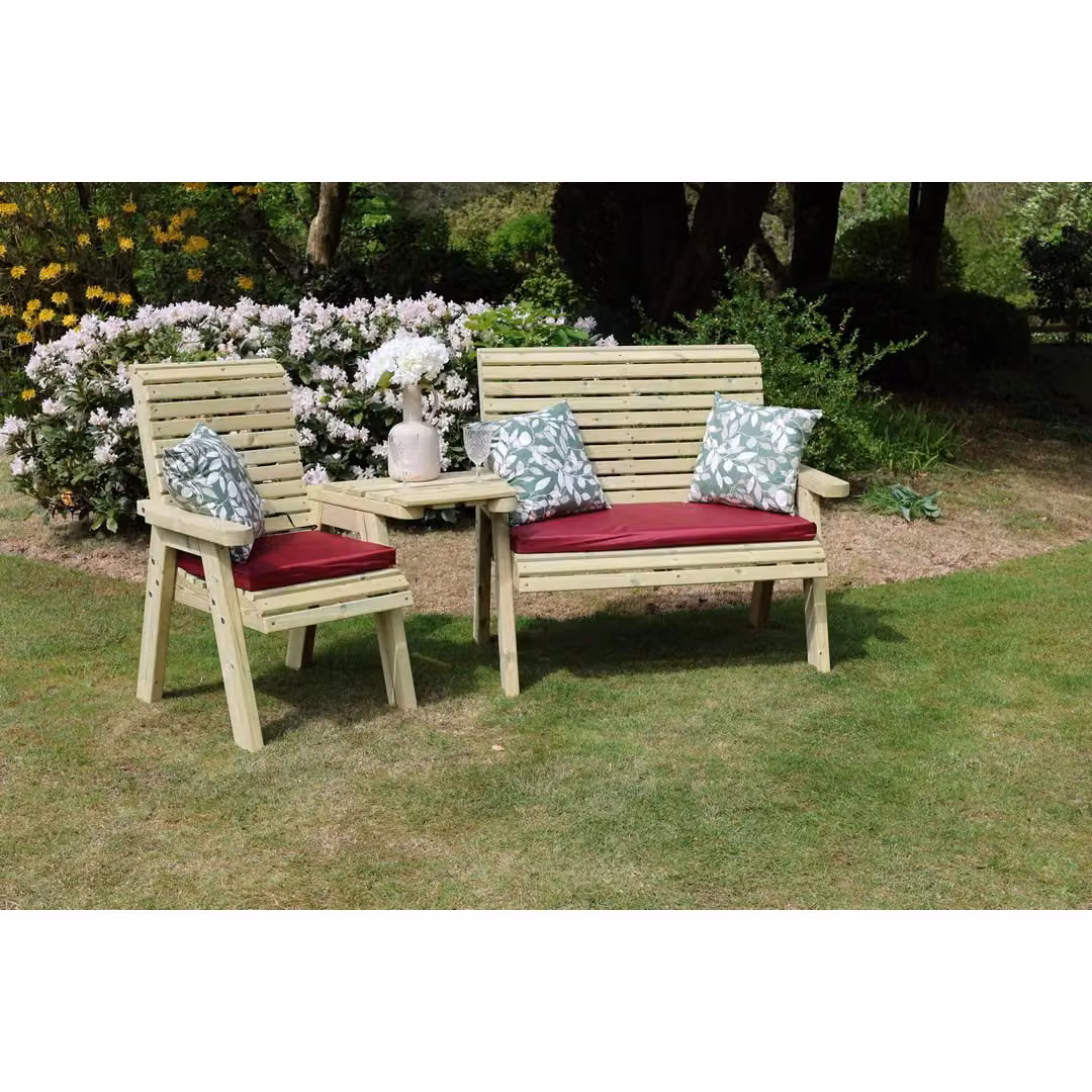 Churnet Valley Garden Furniture Ltd Ergonomic 3 Seat Bench and Chair Set with Cushions in Brown – 2