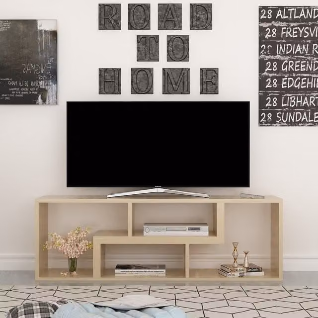 Cubicco Tetris Modern TV Unit for TVs up to 55 inch in Brown and Beige