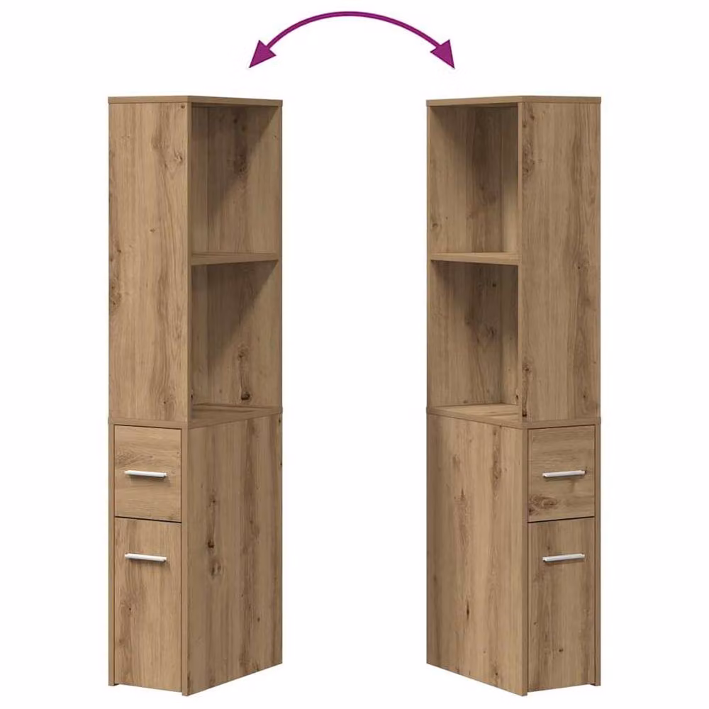 Berkfield Home Narrow Bathroom Cupboard with Wheels in Artisan Oak Brown, H 135 x W 41 x D 22 cm – 3