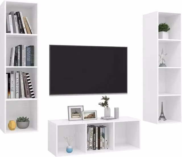 Berkfield Home Practical 3 Piece White MDF TV Cabinet Set – 1