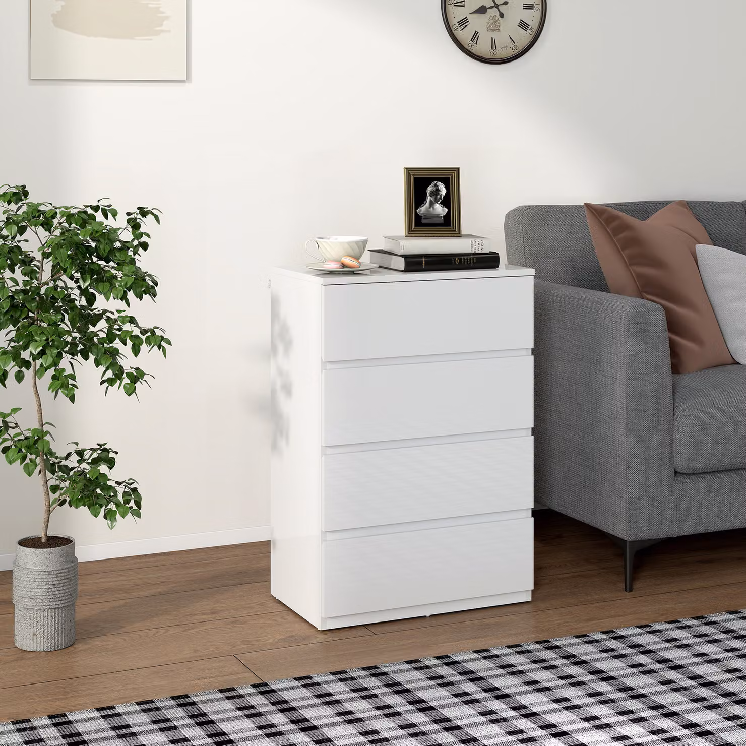 HOMCOM High Gloss 4-Drawer Chest of Drawers in White – 2