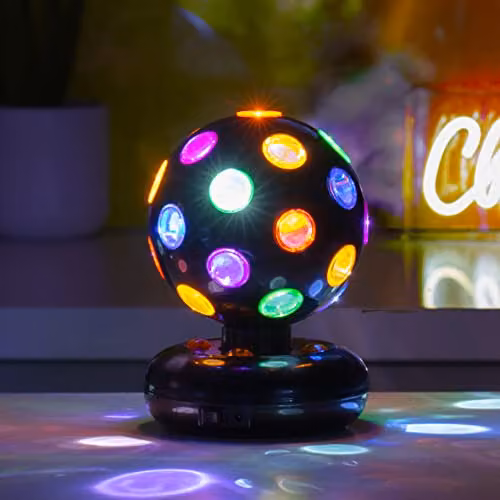 Global Gizmos 45860 Rotating LED Disco Ball, Battery Operated, Black with Multi-Coloured Lights, Diameter: 12.7 cm – 4