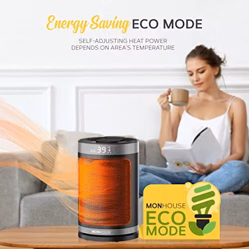 MONHOUSE 1500W Ceramic Fan Heater in Grey with Timer and Freestanding Design – 6