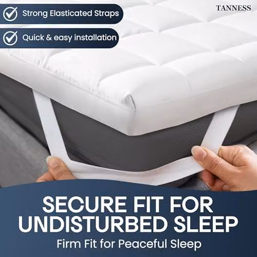 Tanness King Size Soft Quilted Microfibre Mattress Topper, White, H 10 cm x W 180 cm x D 200 cm – 5
