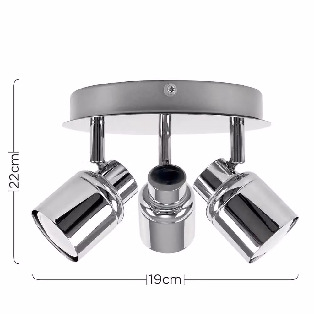 ValueLights Benton Modern Chrome 3 Way Adjustable Round Ceiling Spotlight with Warm White LED Bulbs, IP44 Rated for Bathroom Use – 4