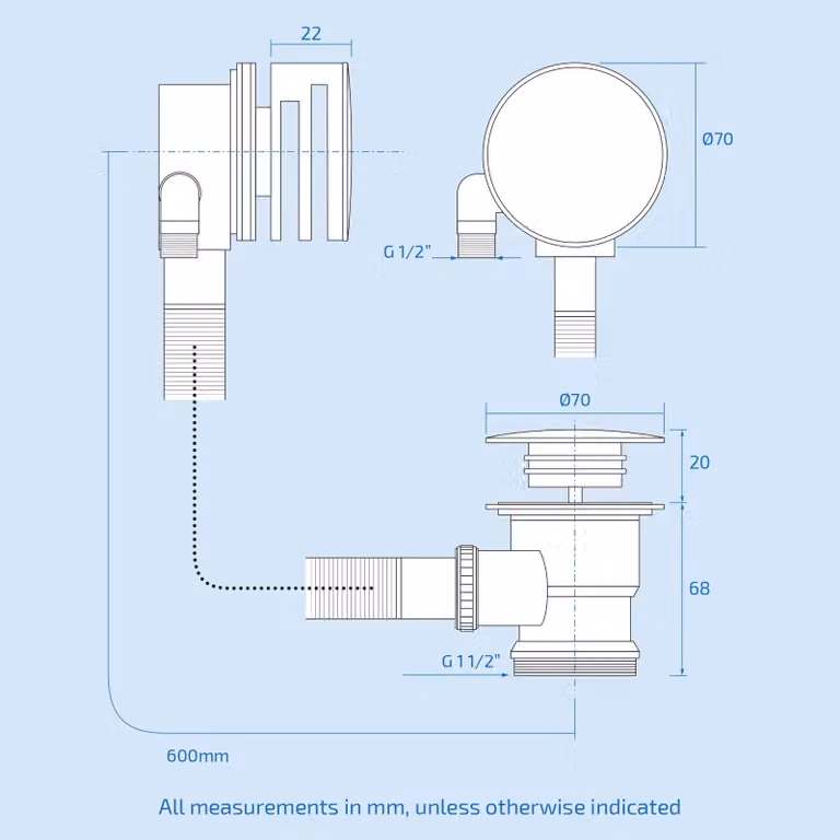 Nes Home Gold Chrome Bath Filler with Pop-Up Waste and Overflow