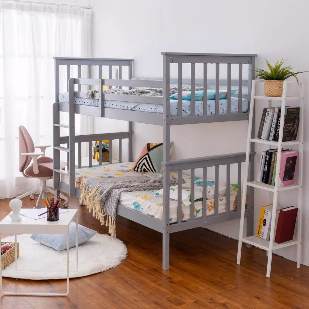 FORGEVIO Grey Solid Wood Pine Single Bunk Bed for Children, W/D/H: 90 x 190 cm – 2