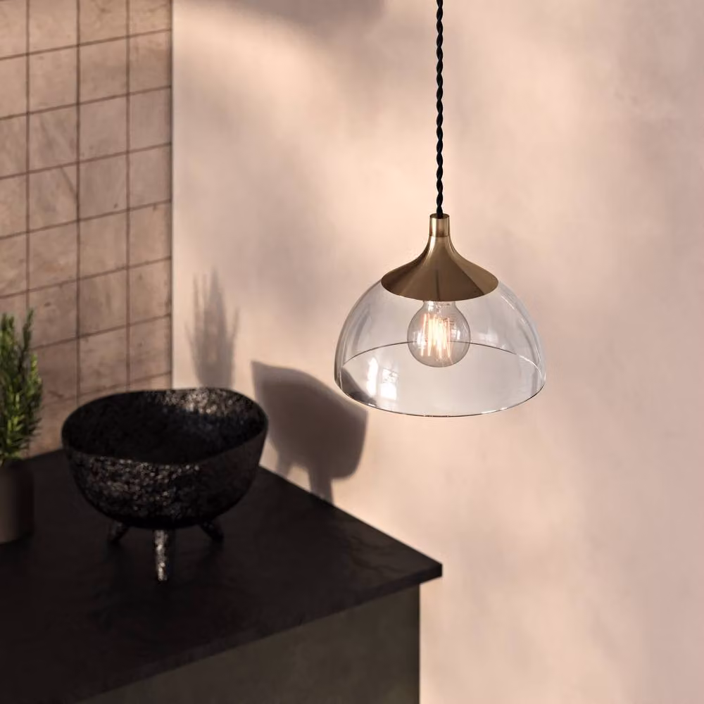 Industville Chelsea Clear Glass Dome Pendant Light in Gold/Brass, Diameter: 20.32 cm – 2