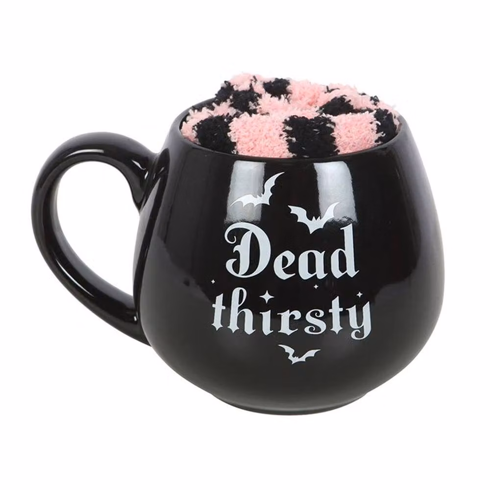 Uniqueful Dead Thirsty Ceramic Mug and Socks Set in Black and Pink, 550ml – 3