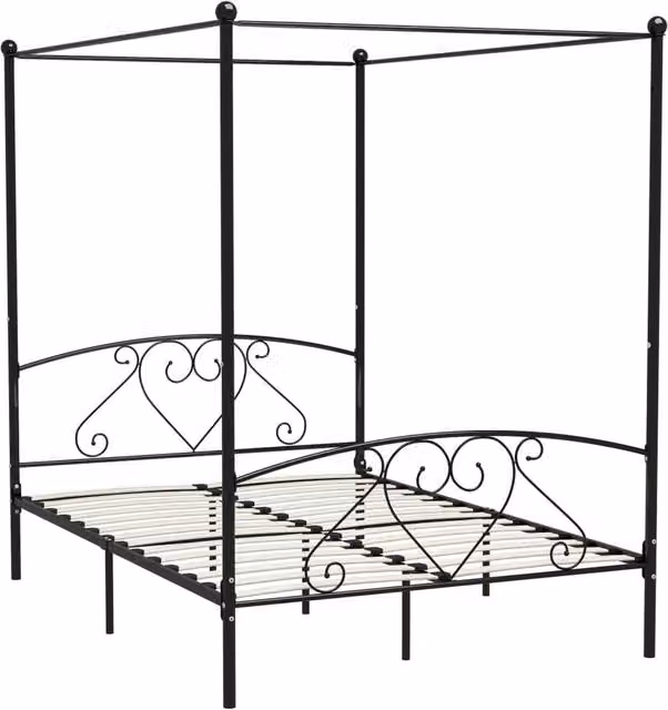 Berkfield Home Black Metal Canopy Bed Frame W: 140 cm, D: 200 cm