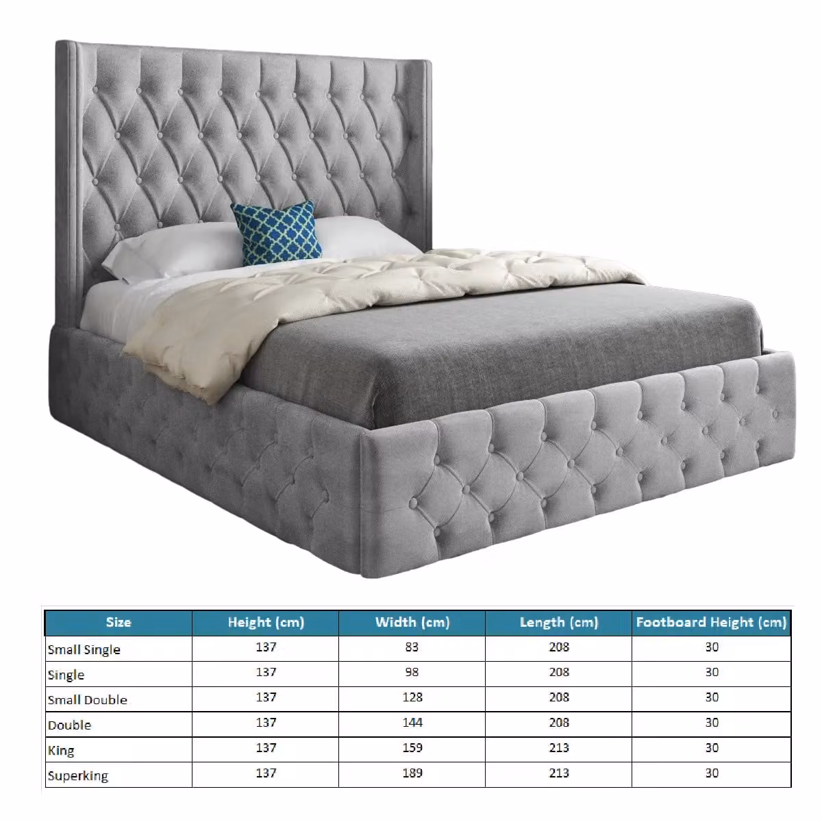 Casani Turin Upholstered Soft Velvet Bed Frame in Grey, W/D/H: 180 x 137 x 159 cm – 4
