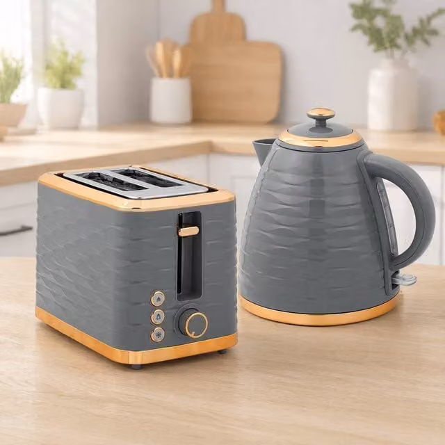 STILVORA Kettle and Toaster Set in Grey with 1.7L Capacity – 1