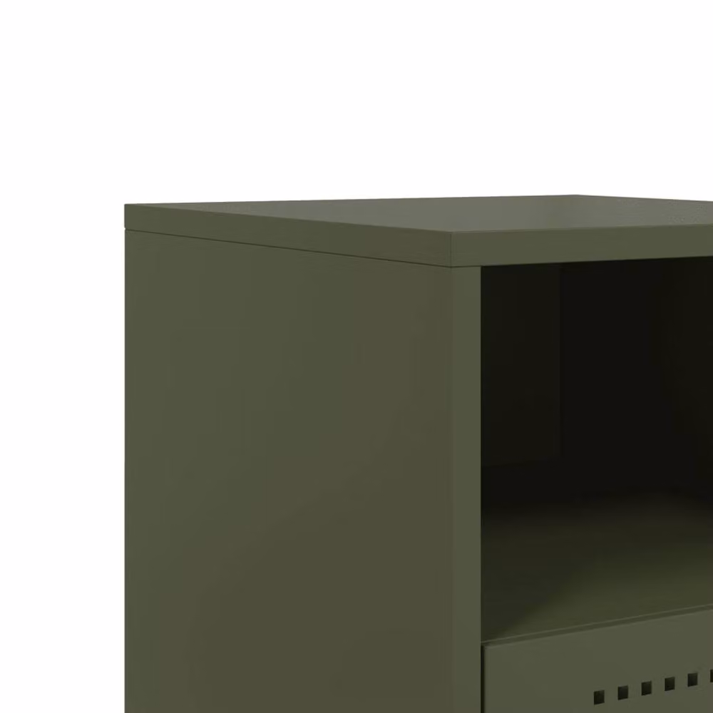 Berkfield Home Durable Metal Bedside Cabinet in Olive Green, W/D/H: 39 x 39 x 60.5 cm – 4