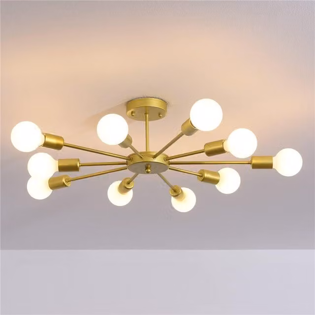 Garwarm 10-Light Gold Sputnik Semi Flush Mount Ceiling Light in Gold and Brass Metal and Glass – 1