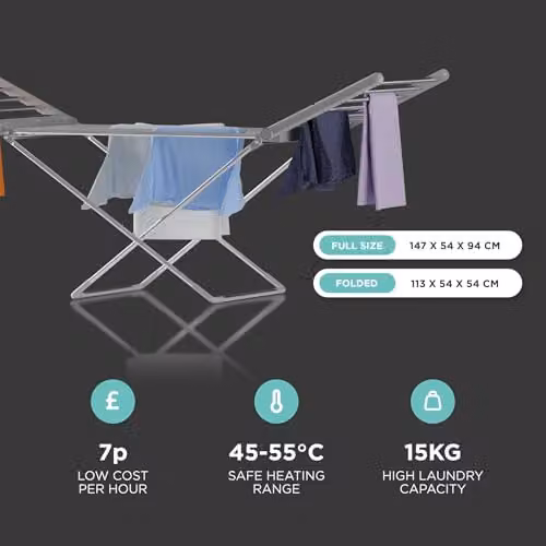 DMD Collective Electric Folding Winged Clothes Dryer with 20 Heating Tubes and 15kg Capacity in Silver – 2
