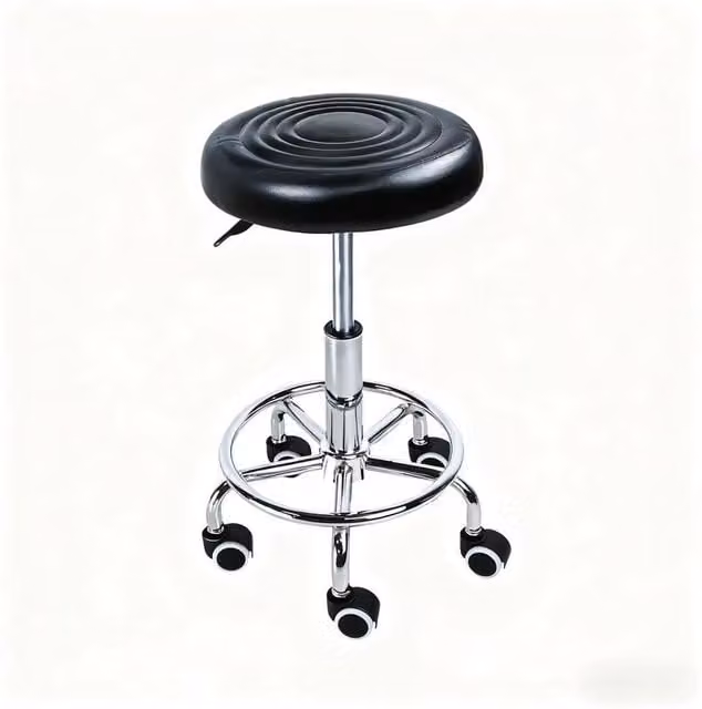 FLAVORA Black Adjustable Swivel Beauty Spa Salon Stool with Castors and Synthetic Leather Seat – 1