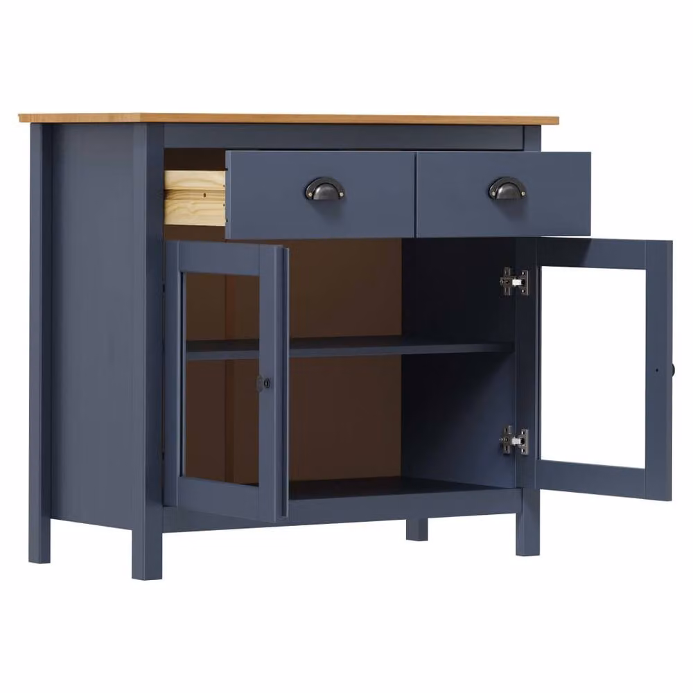 Berkfield Home Hill Sideboard in Grey and Dark Blue Solid Pine Wood W/D/H: 90 x 40 x 80 cm – 2