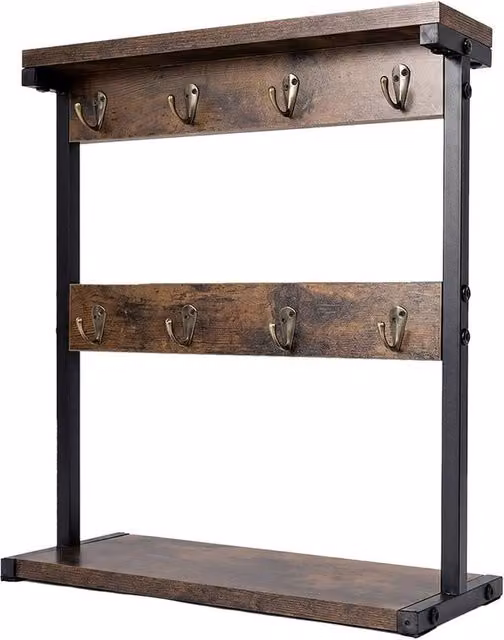 KORVIXA Brown Wood Coffee Mug Holder Stand with Shelf