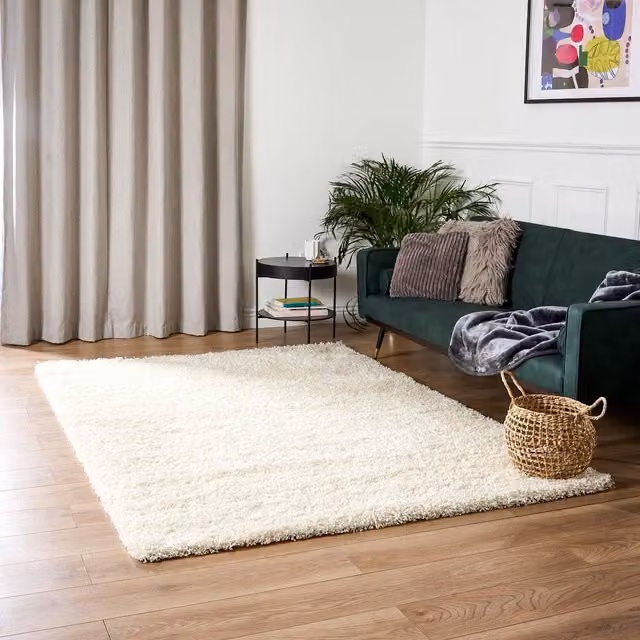 Bravich California Shaggy Rug in Beige and White, W: 120 cm, L: 170 cm
