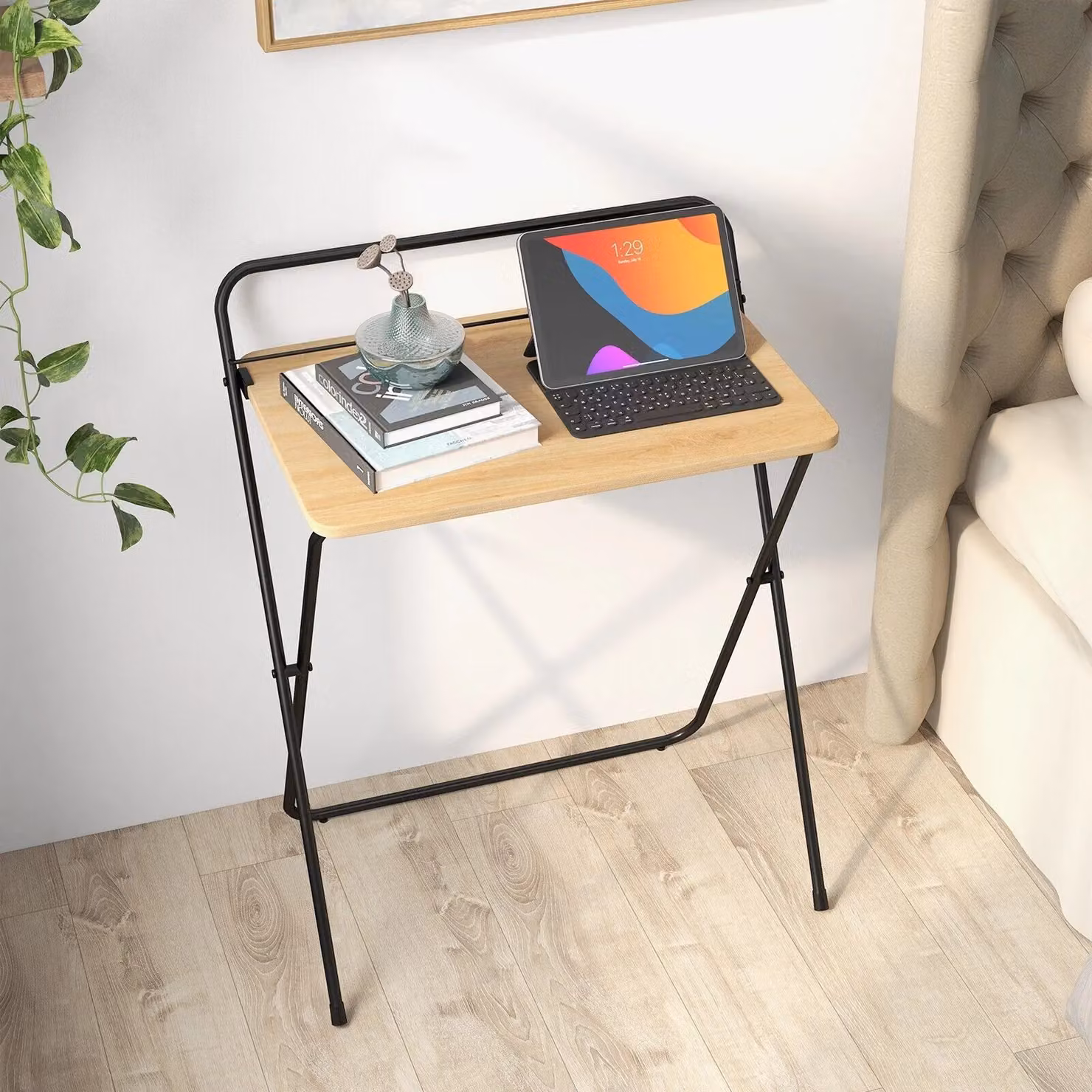 Costway Folding Computer Desk in Natural Brown for Home Office and Study – 3