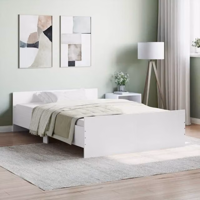 Berkfield Home Small Double Bed Frame with Headboard and Footboard in White, W/D/H: 120 x 200 cm – 1