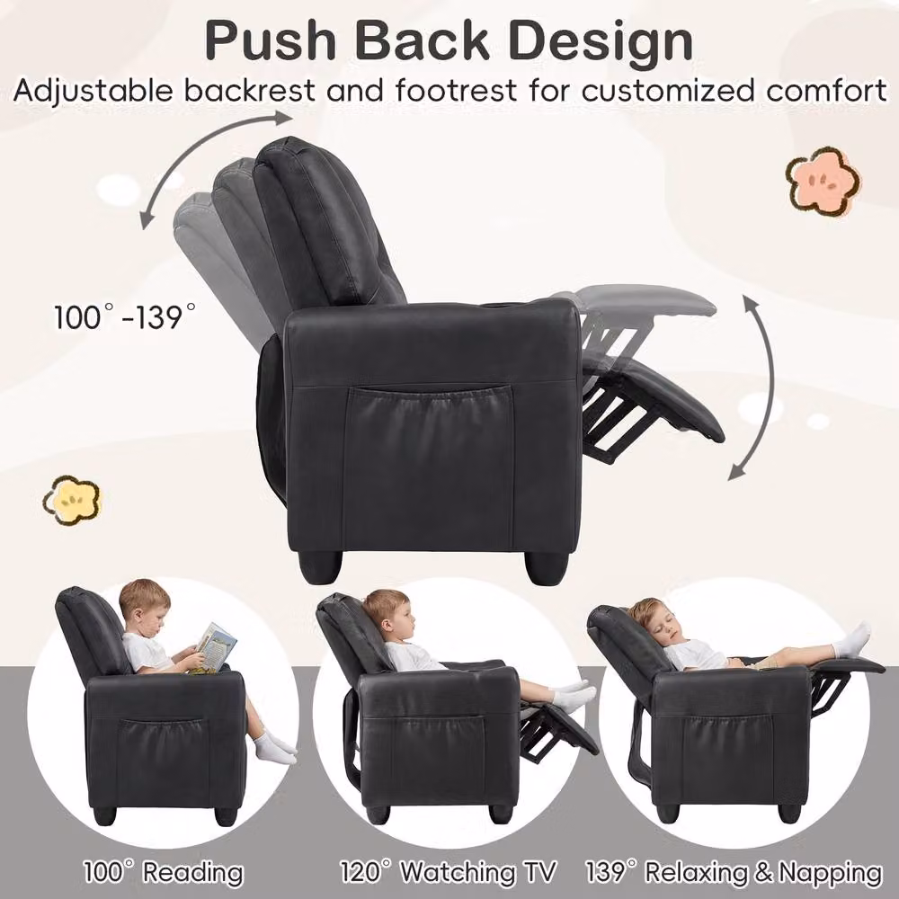 CASART 2-Seater Kids Recliner Double Toddler Sofa Chair in Black with 2 Cup Holders – 7