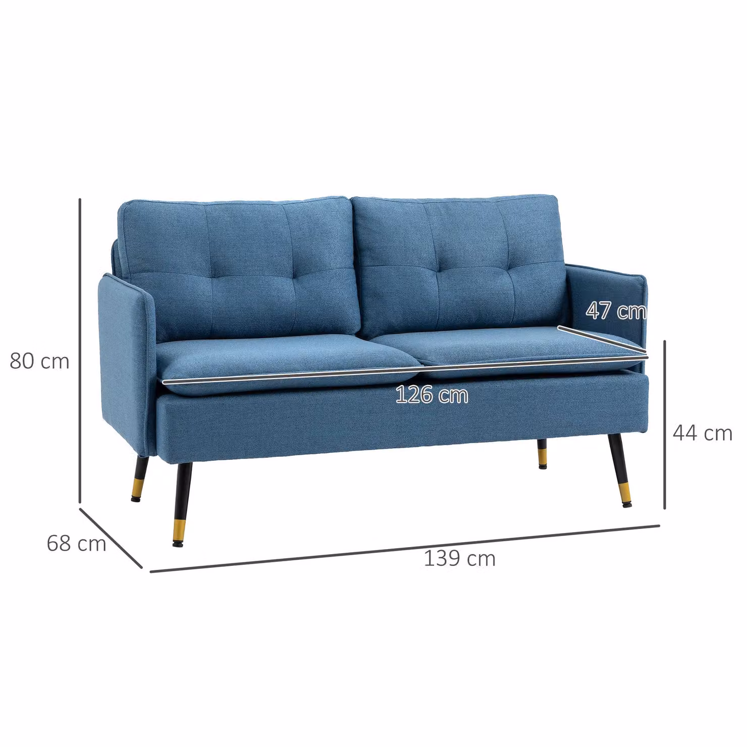 HOMCOM 2 Seater Fabric Sofa in Dark Blue with Button Tufting and Scatter Cushions – 3