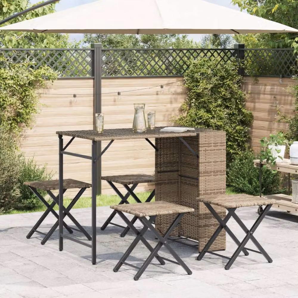 Berkfield Home 5 Piece Foldable Garden Dining Set in Beige Poly Rattan and Steel – 2
