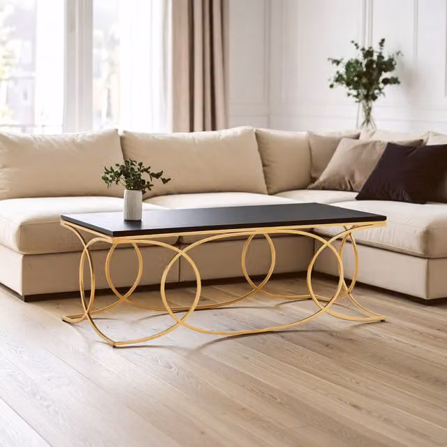 Orsina Black Marble Rectangular Coffee Table with Gold Finish Stainless Steel Frame