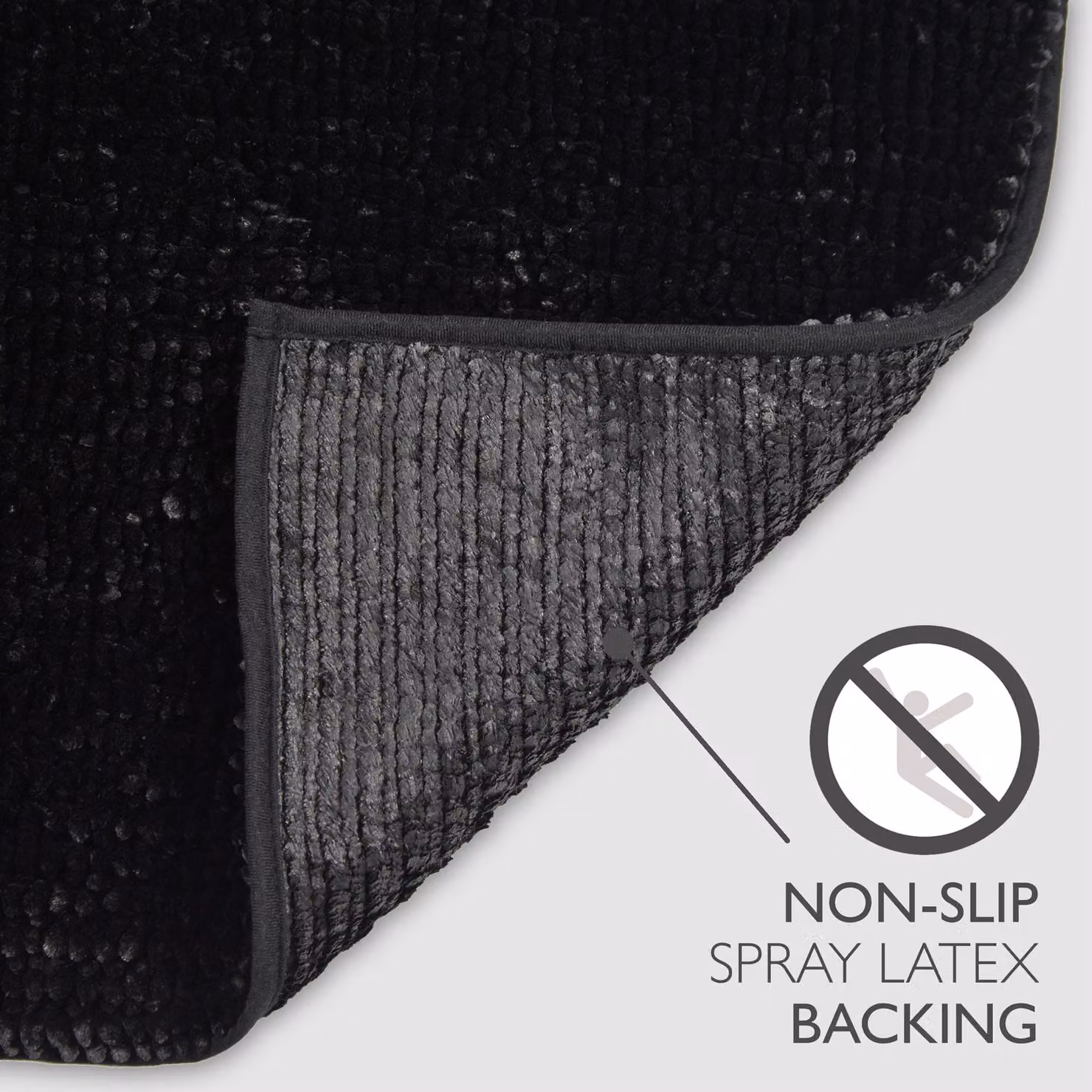 Allure Bath Fashions Black Chenille Non-Slip Rectangular Bath Mat – 3
