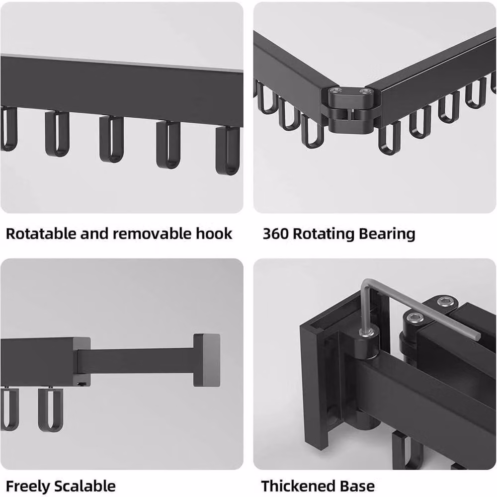 NESTLUNE Wall Mounted Folding Laundry Drying Rack and Retractable Clothes Hanger in Black, W: 100 cm, D: 15 cm, H: 15 cm – 2