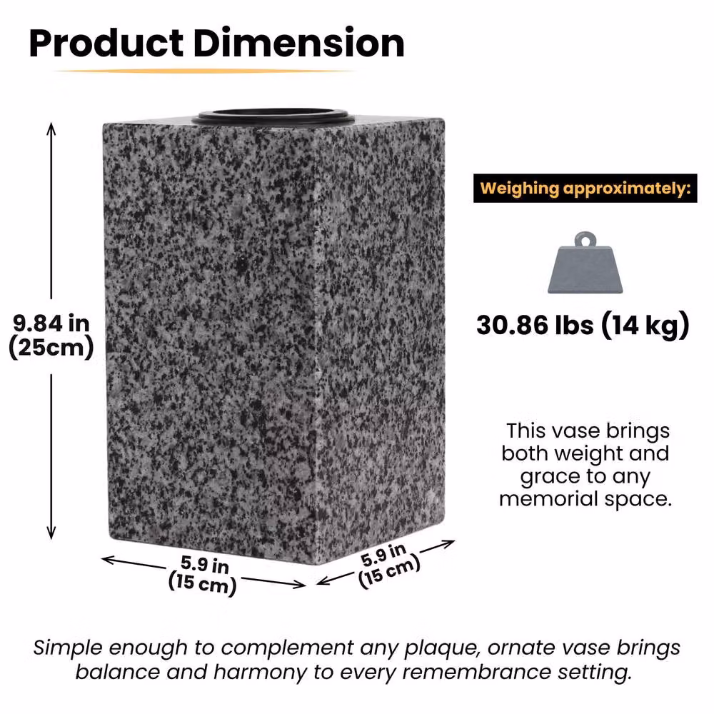 Novecrafto Classic Square Granite Memorial Vase in Grey and Black Stone for Cemetery or Garden – 2