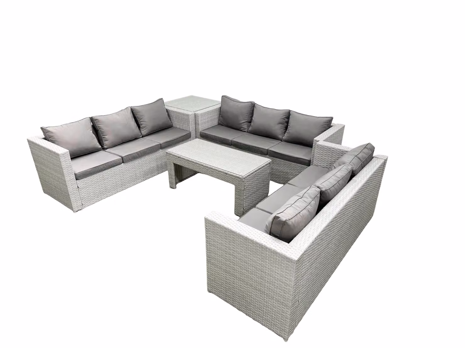 Fimous 9 Seater Rattan Garden Furniture Set with U-Shape Sofa, Oblong Coffee Table and Side Table in Light Grey – 2