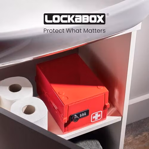 Lockabox Mini Small Lockable Storage Box with Combination Lock, Red, W/D/H: 22.3 x 15.4 x 12 cm – 4
