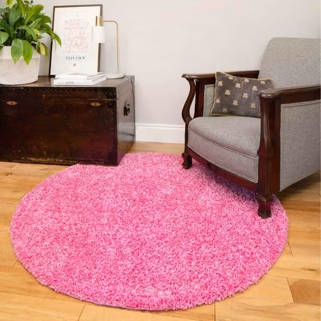 The Rug House Soft Value Barbie Pink Shaggy Square Area Rug, W/D/H: 135 x 135 x 3 cm