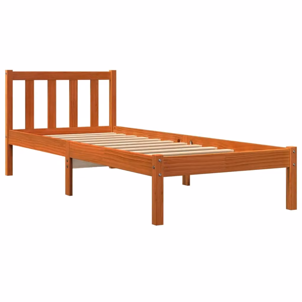 Berkfield Home Small Single Solid Wood Pine Bed Frame in Wax Brown, W: 75 cm, L: 190 cm – 2